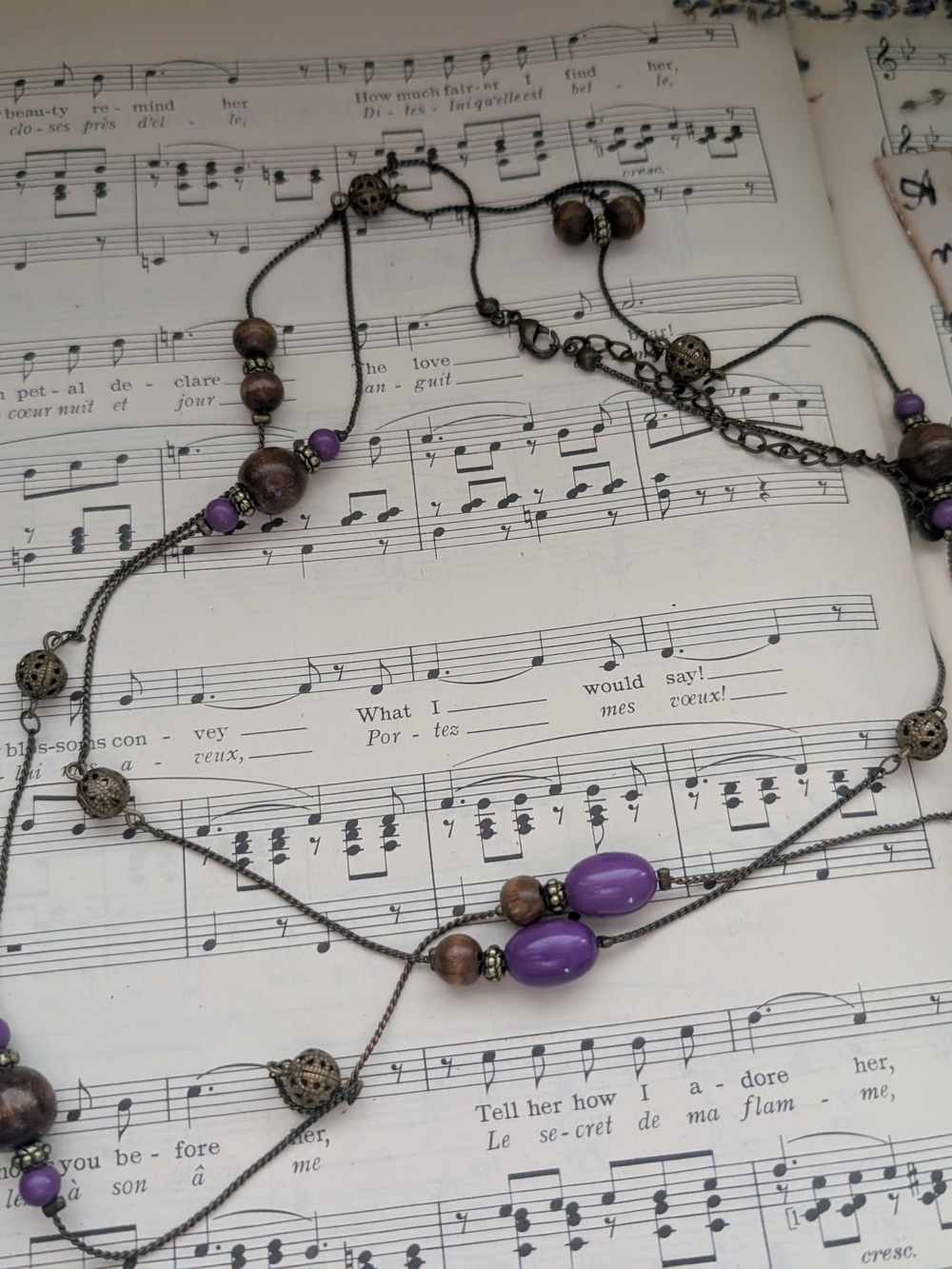 Elegant Purple and Bronze Beaded Long Necklace - Women Jewelry - Picture 7 of 8
